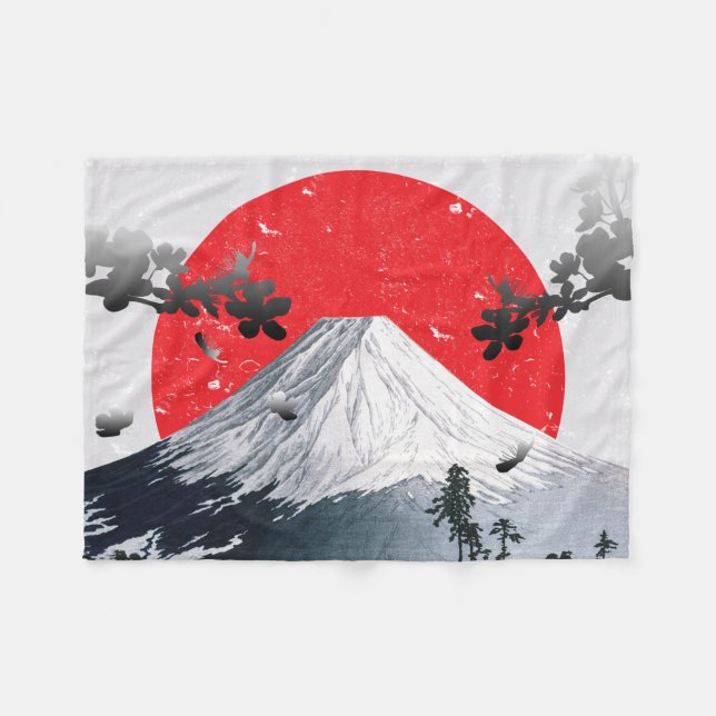 Cherry Blossoms Mount Fuji Japan Fleece Blanket (Front (Horizontal))