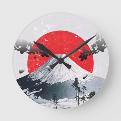 Cherry Blossoms Mount Fuji Japan Round Clock