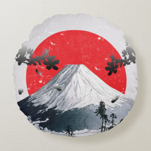 Cherry Blossoms Mount Fuji Japan Round Pillow