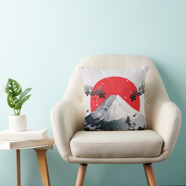 Cherry Blossoms Mount Fuji Japan Throw Pillow (Chair)