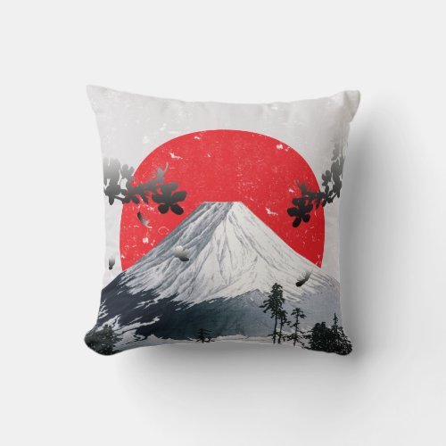 Cherry Blossoms Mount Fuji Japan Throw Pillow