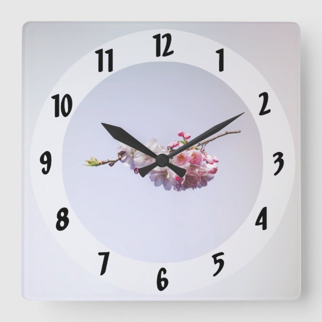 Cherry Blossoms on a Branch Square Wall Clock (Front)