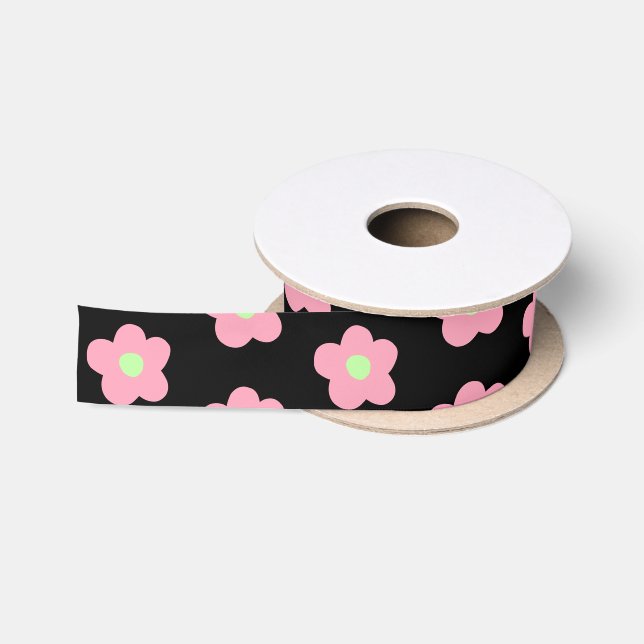 Cherry Blossoms on Black Satin Ribbon (Spool)