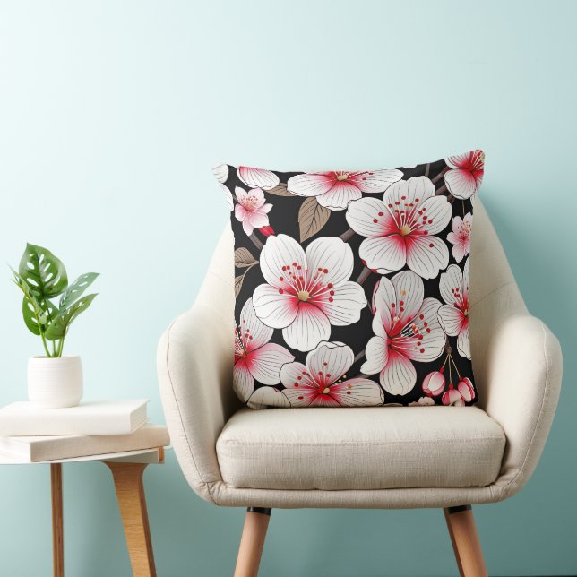 Cherry blossoms on black throw pillow (Chair)