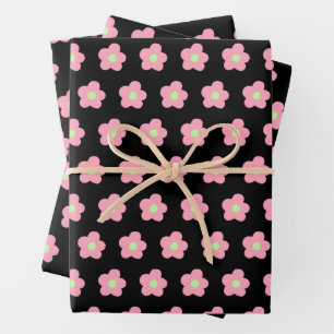 Cherry Blossoms on Black Wrapping Paper Sheets