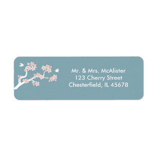 Cherry Blossoms on blue address label