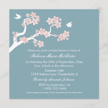 Cherry Blossoms On Blue Bridal Shower Invite by rumored at Zazzle