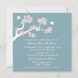 Cherry Blossoms On Blue Bridal Shower Invite at Zazzle