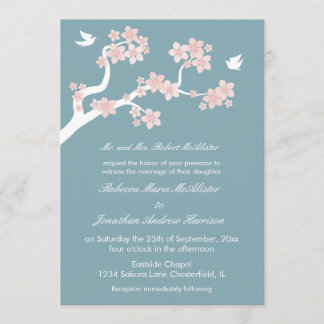 Cherry Blossoms on blue Invitation