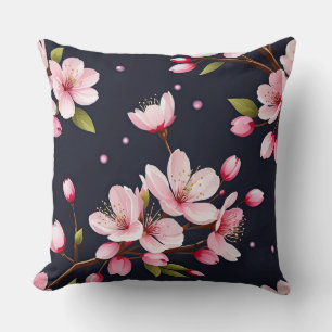 Cherry Blossoms on Blue Throw Pillow