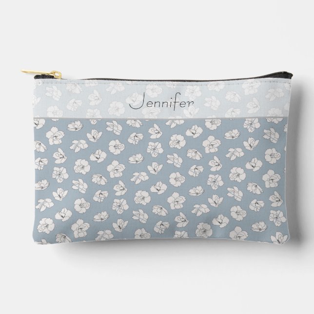 Cherry Blossoms on Light Blue with Name Accessory Pouch (Front)