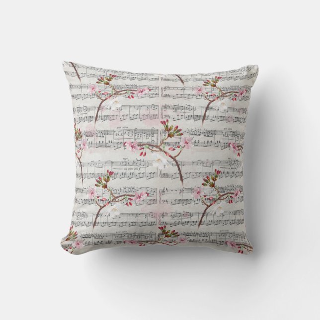 Cherry Blossoms on Music Throw Pillow (Front)