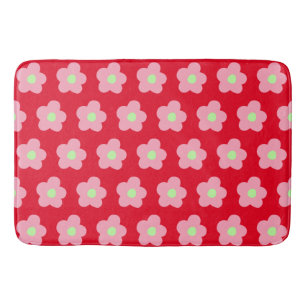 Cherry Blossoms on Red Bath Mat