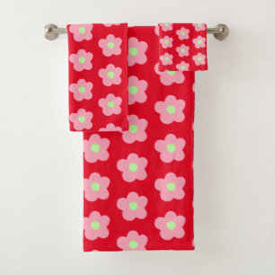 Cherry Blossoms on Red Bath Towel Set