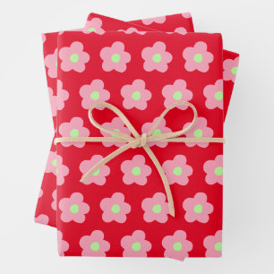 Cherry Blossoms on Red Wrapping Paper Sheets