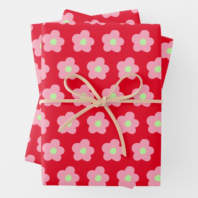 Cherry Blossoms on Red Wrapping Paper Sheets (In situ)