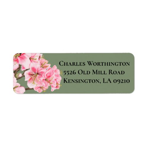 Cherry blossoms on sage green label