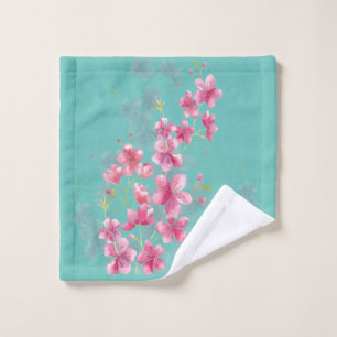 Cherry Blossoms on Teal Wash Cloth