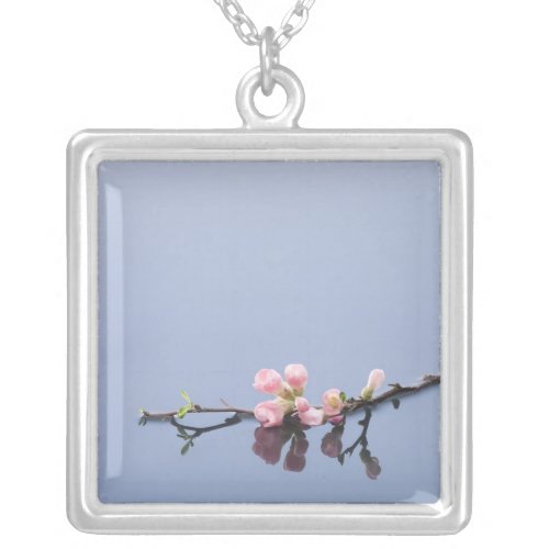 Cherry blossoms on water silver plated necklace