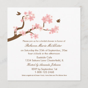 Cherry Blossoms on white Bridal Shower Invite