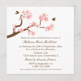 Cherry Blossoms on white Bridal Shower Invite