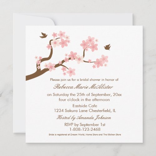 Cherry Blossoms on white Bridal Shower Invite