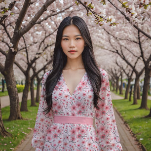 Cherry blossoms on white fabric