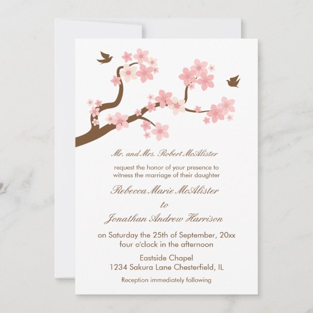 Cherry Blossoms on White Invitation (Front)