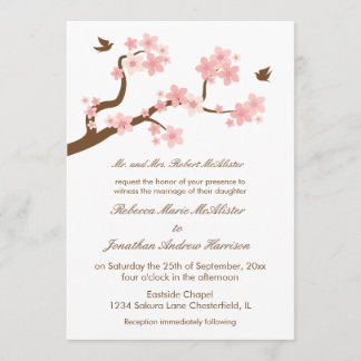 Cherry Blossoms on White Invitation