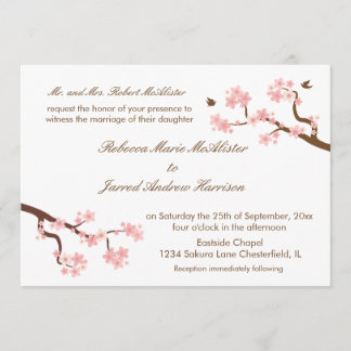 Cherry Blossoms on white Landscape Invite