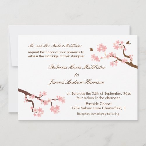 Cherry Blossoms on white Landscape Invite