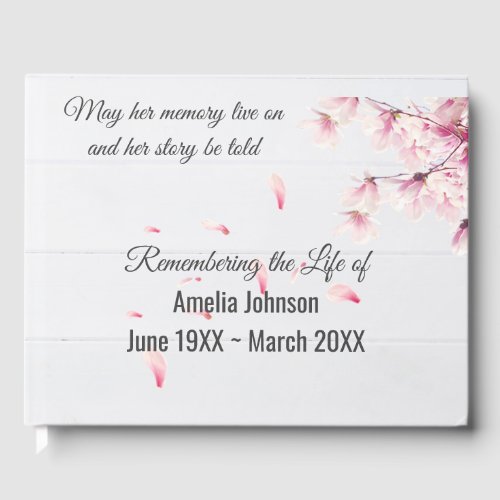 Cherry Blossoms On White Wood Memorial Guest Book