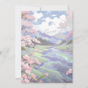 Cherry Blossoms Pastel Watercolor Landscape Holiday Card