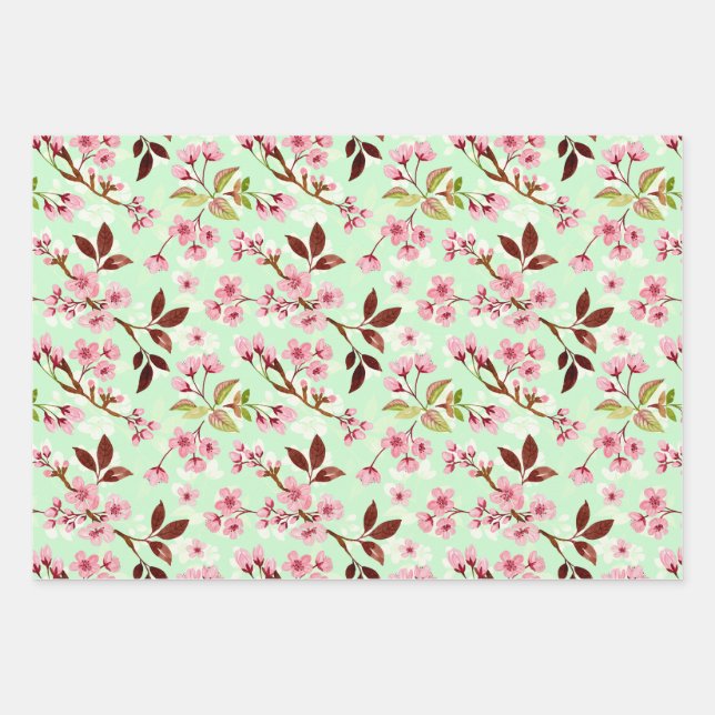 Cherry Blossoms Pattern Wrapping Paper Sheets (Front)