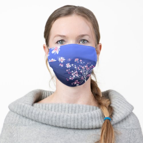 Cherry blossoms periwinkle ombre background adult cloth face mask