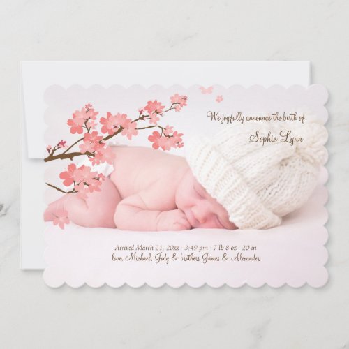 Cherry Blossoms Photo Birth Announcement