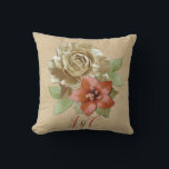 Cherry Blossoms Pillow<br><div class="desc">Soft light  warm butter-color suede decorated with leather flowers of creams, reds and green leaves To personalize with the wedding couple initials - Party & Gifts for the wedding couple with their initials</div>