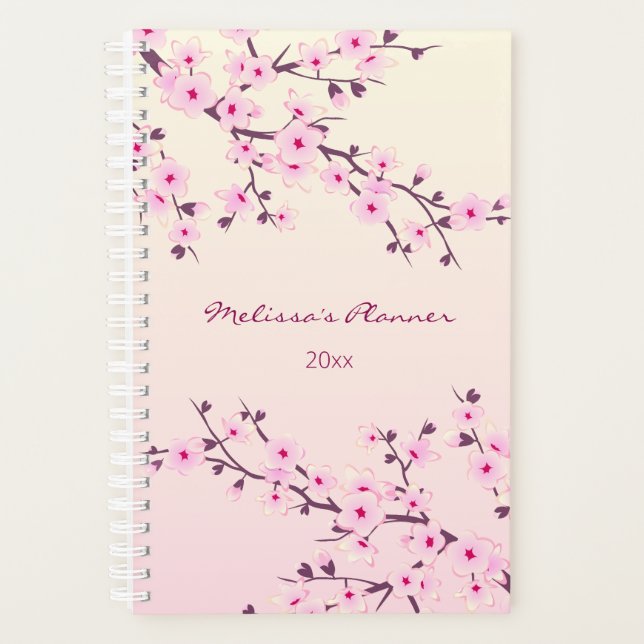 Cherry Blossoms Pink Add Name And Year. Planner (Front)