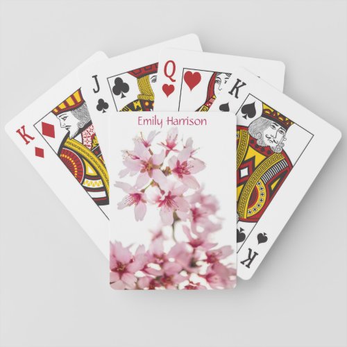 Cherry Blossoms Pink and White Name Poker Cards