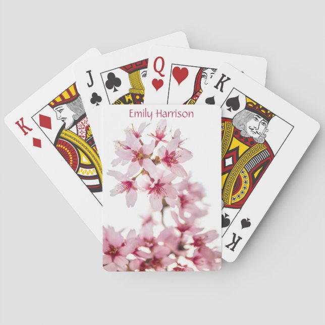Cherry Blossoms Pink and White Name Poker Cards (Back)
