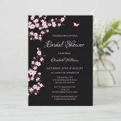 Cherry Blossoms Pink Black Bridal Shower Invitation (Standing Front)