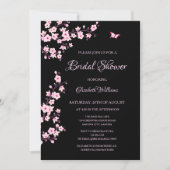 Cherry Blossoms Pink Black Bridal Shower Invitation (Front)