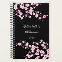 Cherry Blossoms Pink Black Custom Planner
