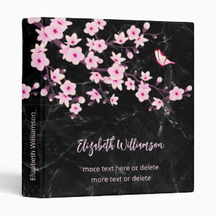 Cherry Blossoms Pink Black Marble Custom Binder