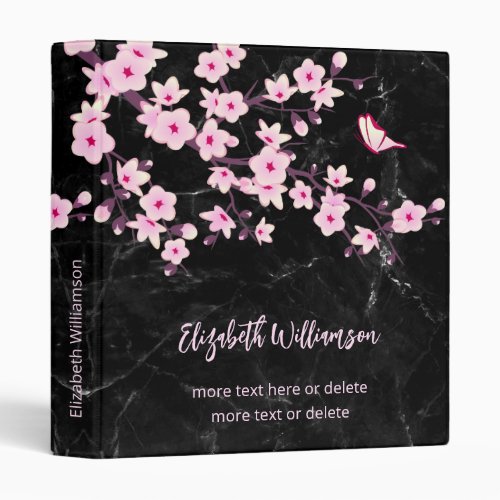 Cherry Blossoms Pink Black Marble Custom Binder