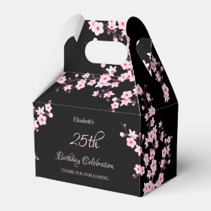 Cherry Blossoms Pink Black Thank You Birthday Favor Boxes