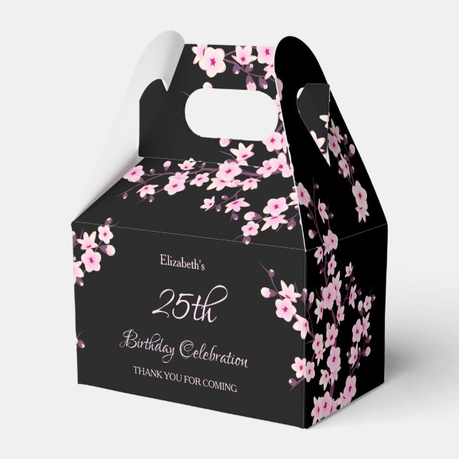 Cherry Blossoms Pink Black Thank You Birthday  Favor Boxes (Front Side)