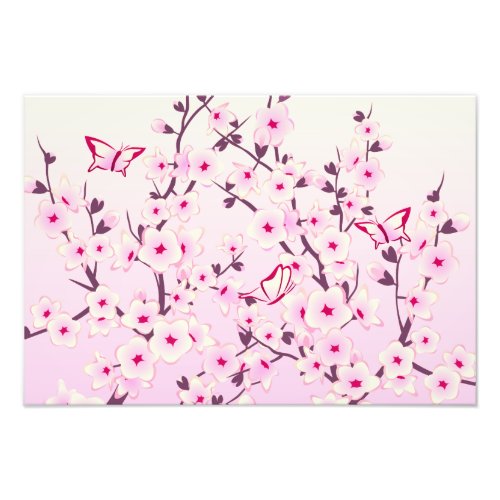 Cherry Blossoms Pink Floral Butterflies Photo Print