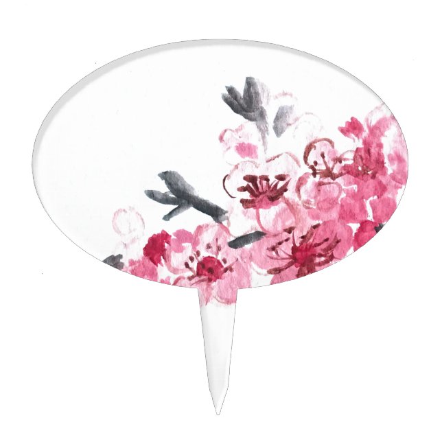 Cherry blossoms pink floral elegant simplicity cake topper (Front)