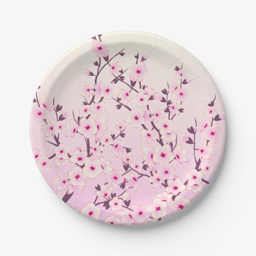 Cherry Blossoms Pink Floral Paper Plates